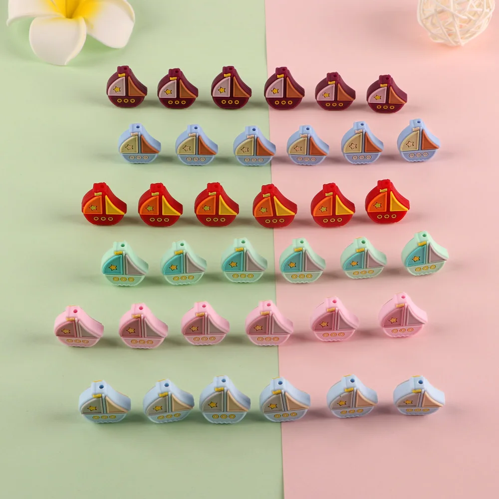 Cuentas de silicona con forma de velero para beb&eacute;, mordedor Molar, cadena de chupete, accesorios de joyer&iacute;a, 10 Uds.-3