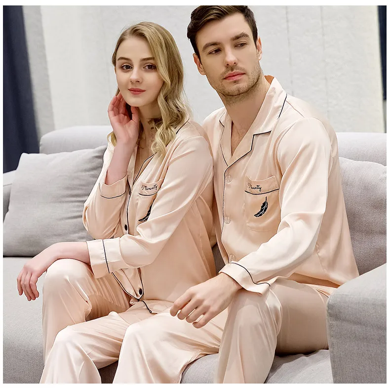 Роскошный Пижамный костюм атласные шелковые пижамные комплекты пижамы для пар