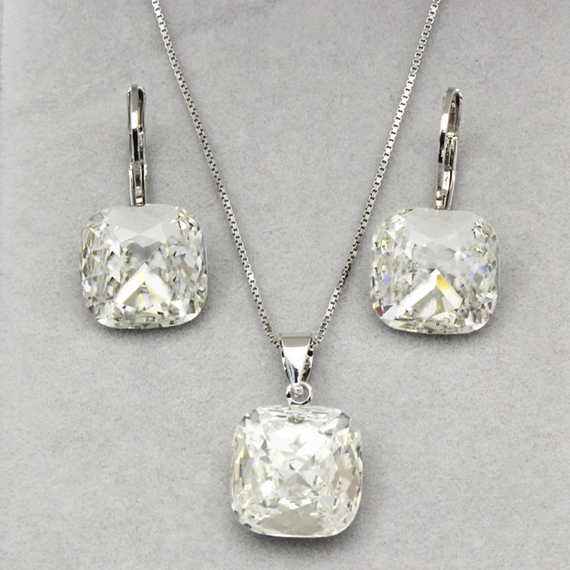 

Red Jewelry Set made with Austrian Crystal For Bridal Engagement Party Fashion Square Pendant and Earings Sets Jewellery Gift