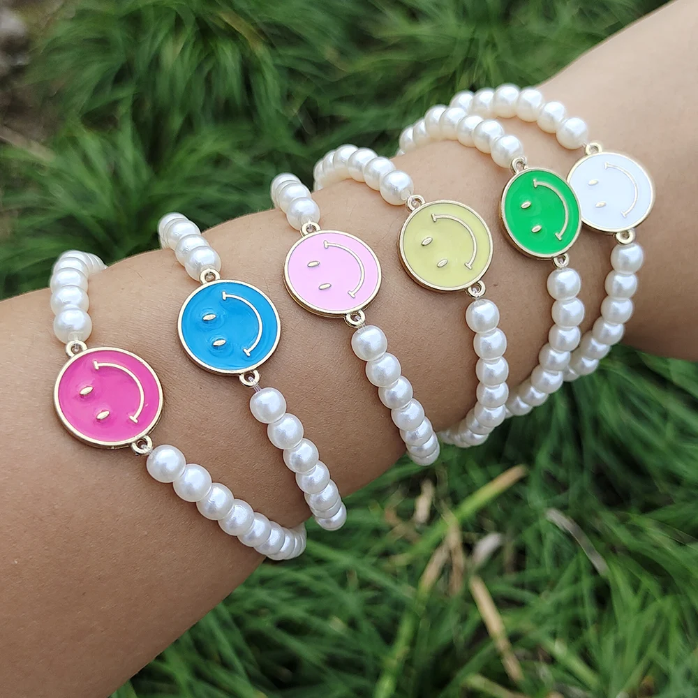 ZX многоцветный эмалированный Шарм-браслет со смайликом для женщин винтажный