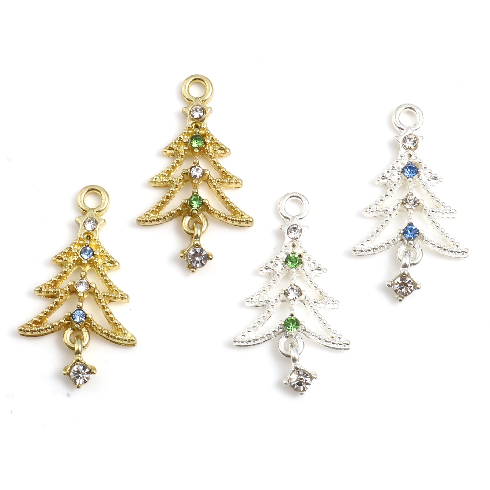 

10 PCs Multicolor Christmas Tree Charm Pendant With Colorful Rhinestone For Women Bracelet Making Necklace DIY Earrings Findings
