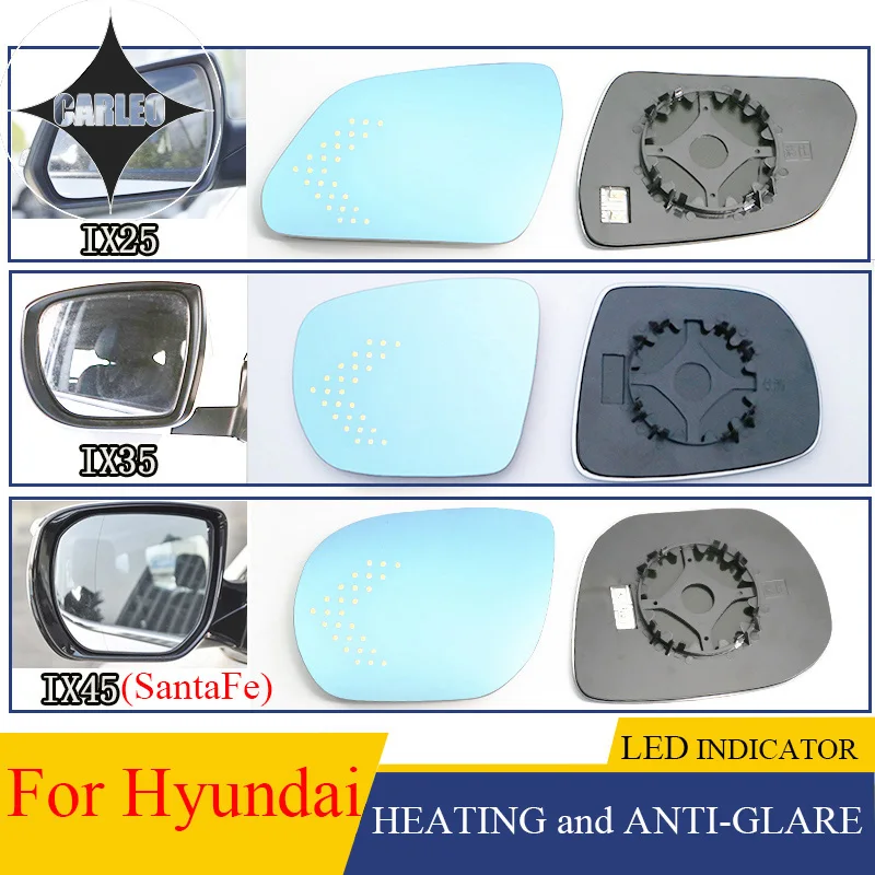 

Car Side View Mirror Lens for Hyundai ix25 ix35 ix45 SantaFe Blue HD Glass Large view With Heating Function& LED Indicator Light