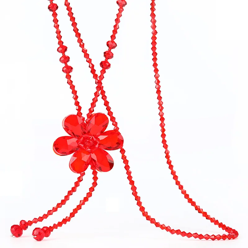 

High-grade Zircon Crystal Flower Long Necklace Sweater Chain Fashion Tassel Crystal Flower Pendant Necklace Women's Jewelry Gift