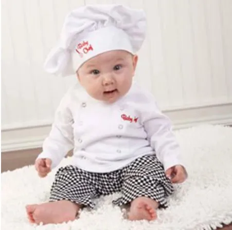Baby Boy Girl Cook Chef Halloween Cosplay Outfits Baby Cook Chef Kitchen Uniform T-shirt Pants Hat Photography Carnival Costume