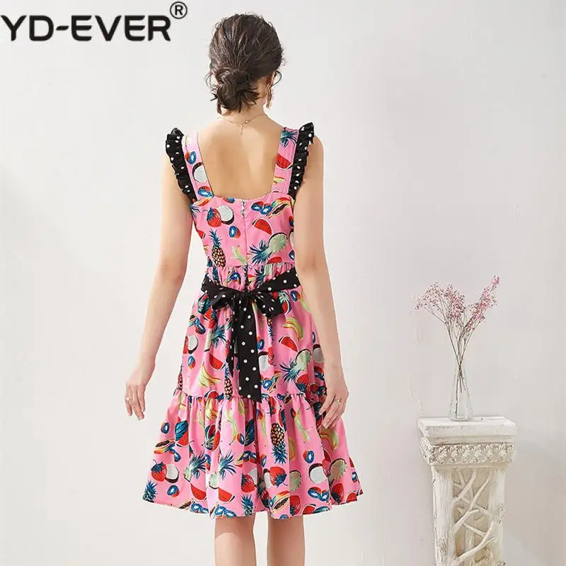 Платье женское летнее хлопковое с поясом в горошек милая майка принтом ананасов