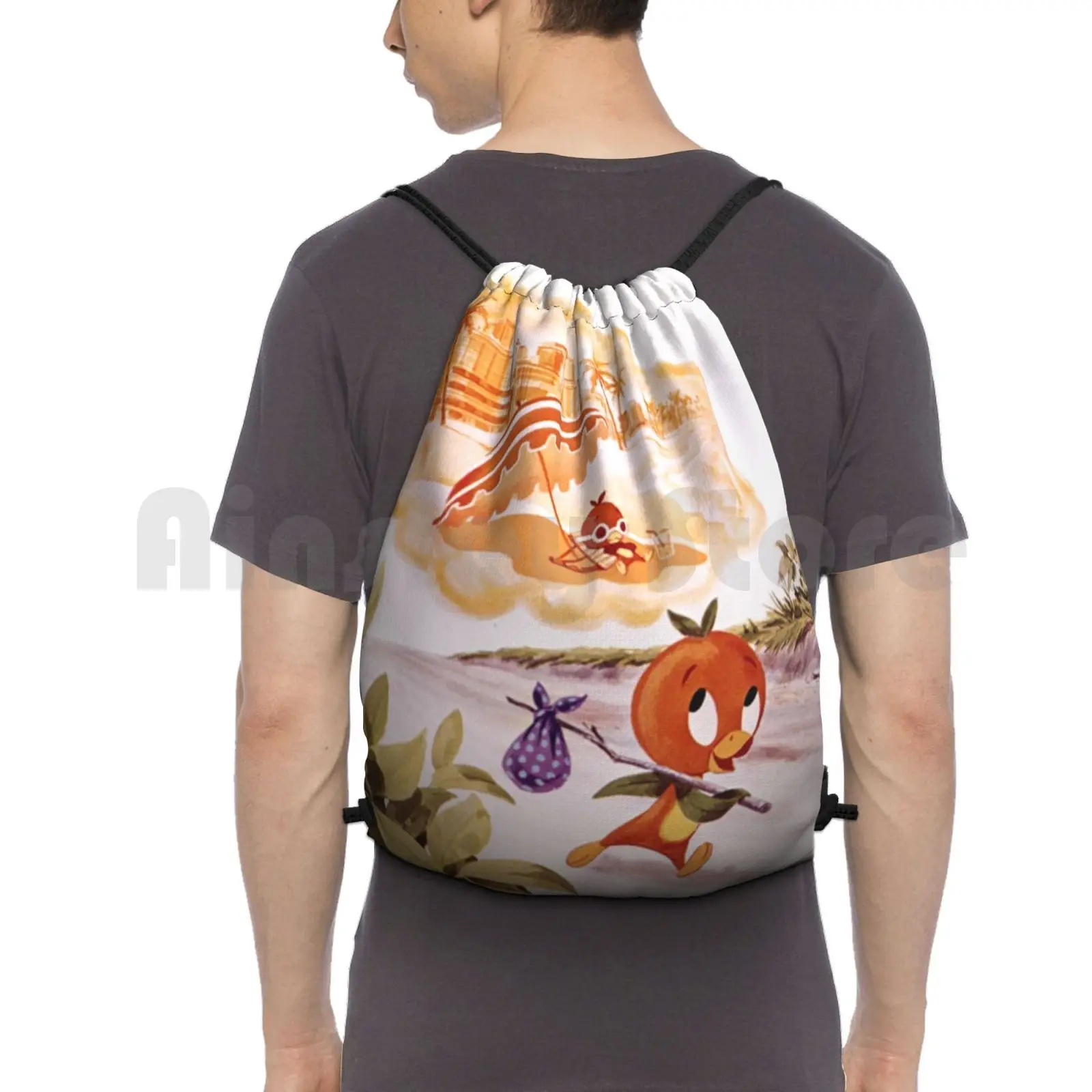 Headed For Fun In The Sun Backpack Drawstring Bag Riding Climbing Gym Bag  Vintage Retro Orange Bird Orange Bird Orange Juice