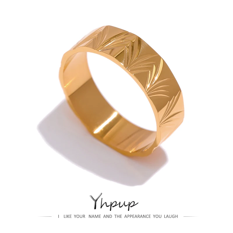 Yhpup Stainless Steel Plant Round Finger Ring Trendy Gold 18 K Plated Minimalist Ring Waterproof Jewelry Bijoux Femme Gift New