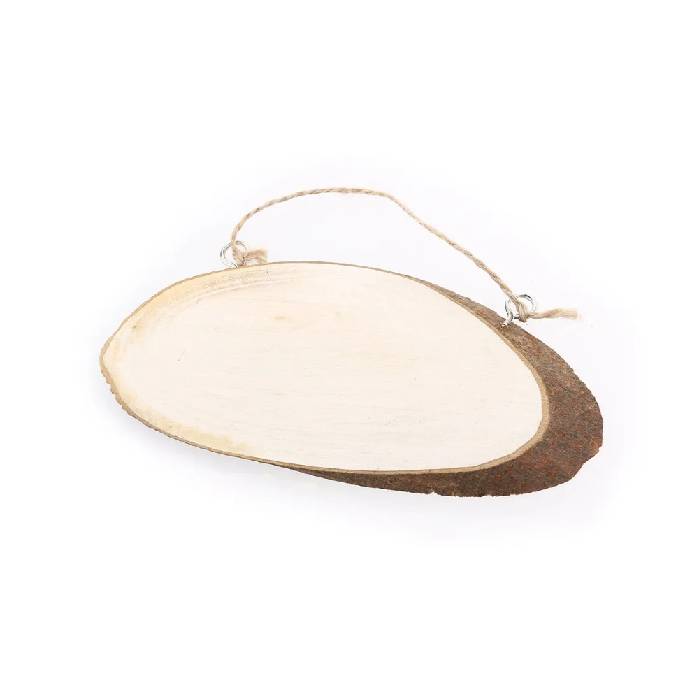 

Oval Tree Log Slice Plaques with 2 Hooks and Rope (Wood Color)