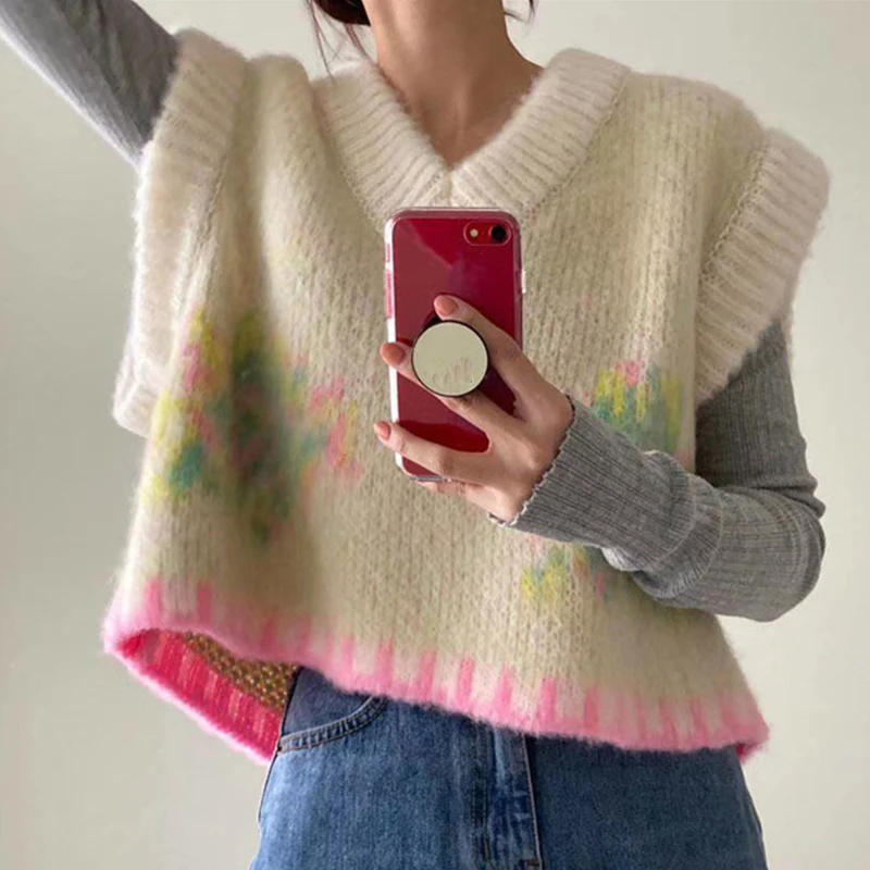 

New Loose Sleeveless Sweater Winter Autumn Women Vest Sweaters Knitting Tank Joker Knitted Vest Wool Oversize Girls Pullover