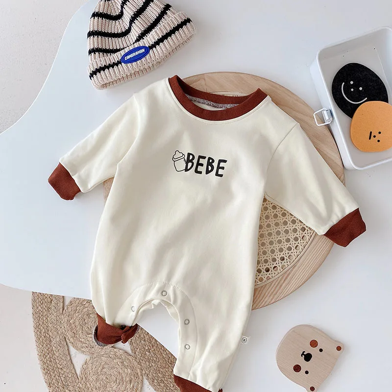 

Autumn New Baby Rompers Long Sleeve Letter O-Neck Cute Baby Bottle Crawling Clothes