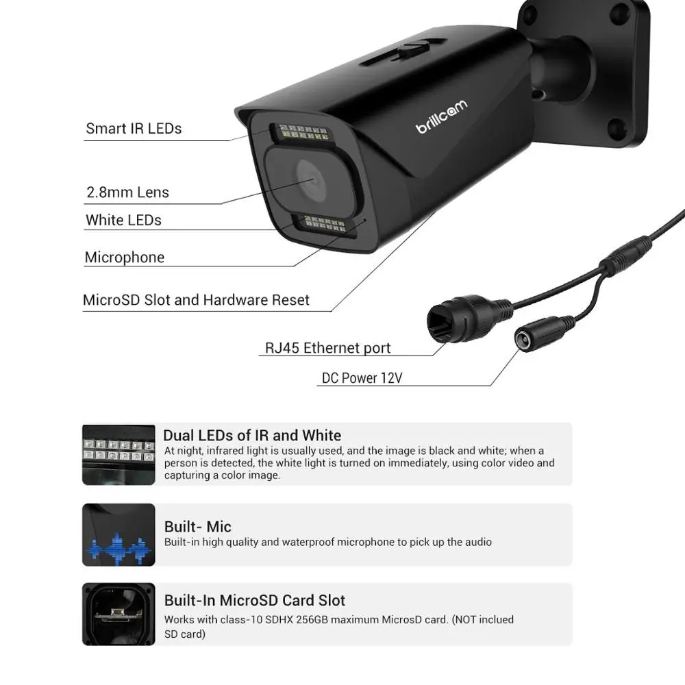 Камера видеонаблюдения Brillcam 4 МП HD POE IP Micro SD AI микрофон IP67 водонепроницаемая