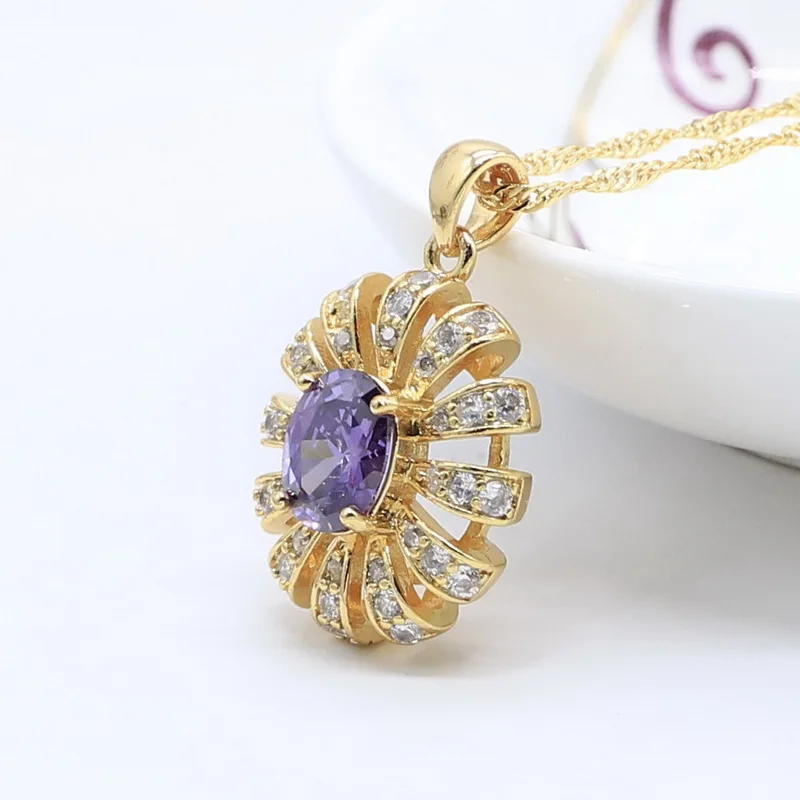 Классический роскошный золотой цвет набор украшений для женщин фиолетовое