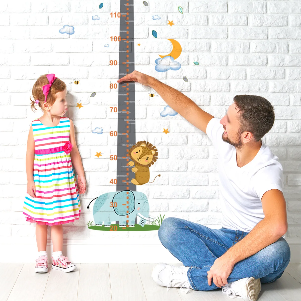 

zollor New Cartoon Moon Elephant Monkey Height Stickers Children's Wall Stickers Background Wall Removable PVC Wall Stickers