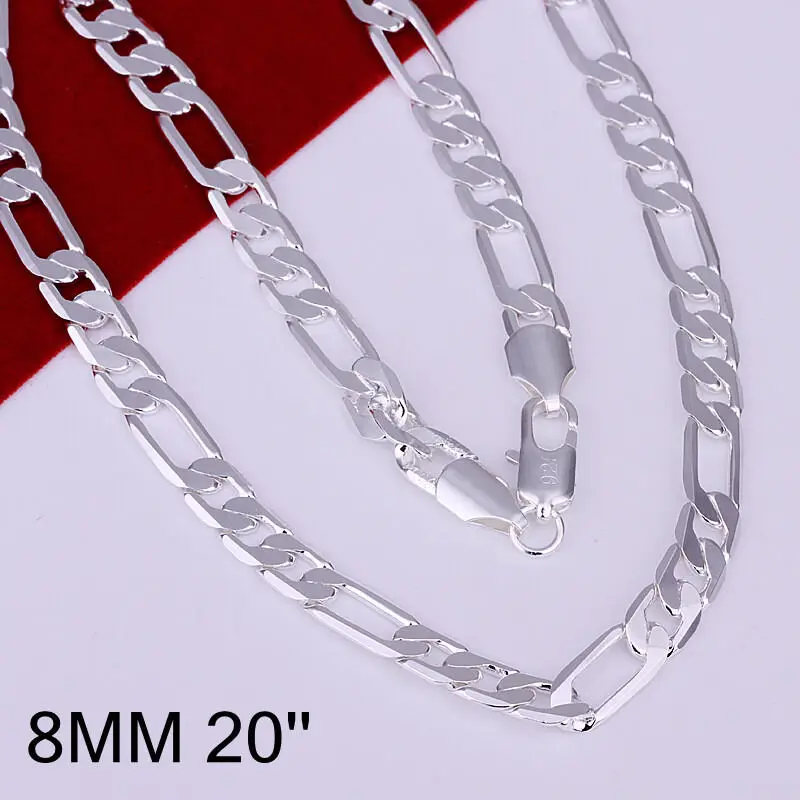 

Wholesale 925 Silver Flat 3-1 Cool Men Chain Necklace 8MM 20inch
