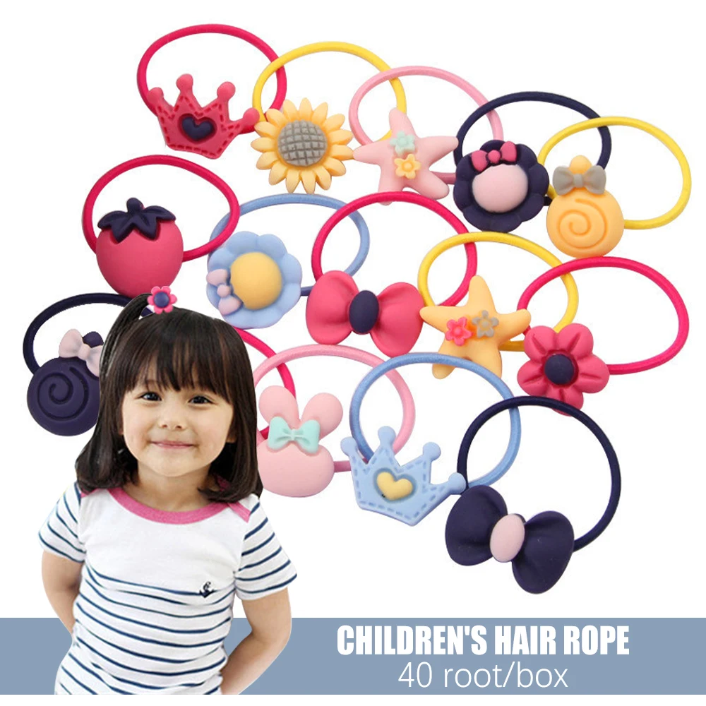

40Pcs/Lot Girls Hair Accessories Gift Box Elastic Hair Bands Flower Hair Clip Bows New Headband Hairband Cute Hairbands for Kids