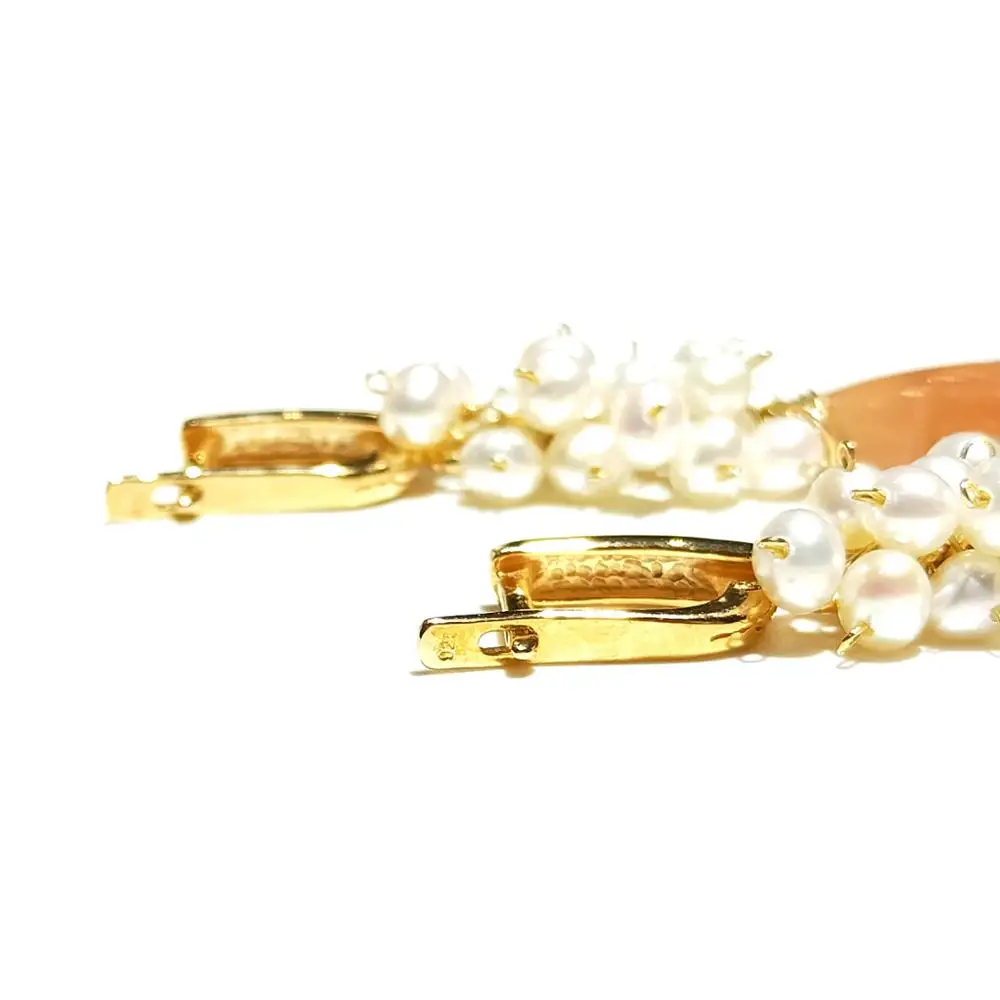 Lii Ji Dangle Earrings Tear Drop Sunstone Freshwater Pearl 925 Sterling Silver 18K Gold Plated Handmade Jewelry Long | Украшения и