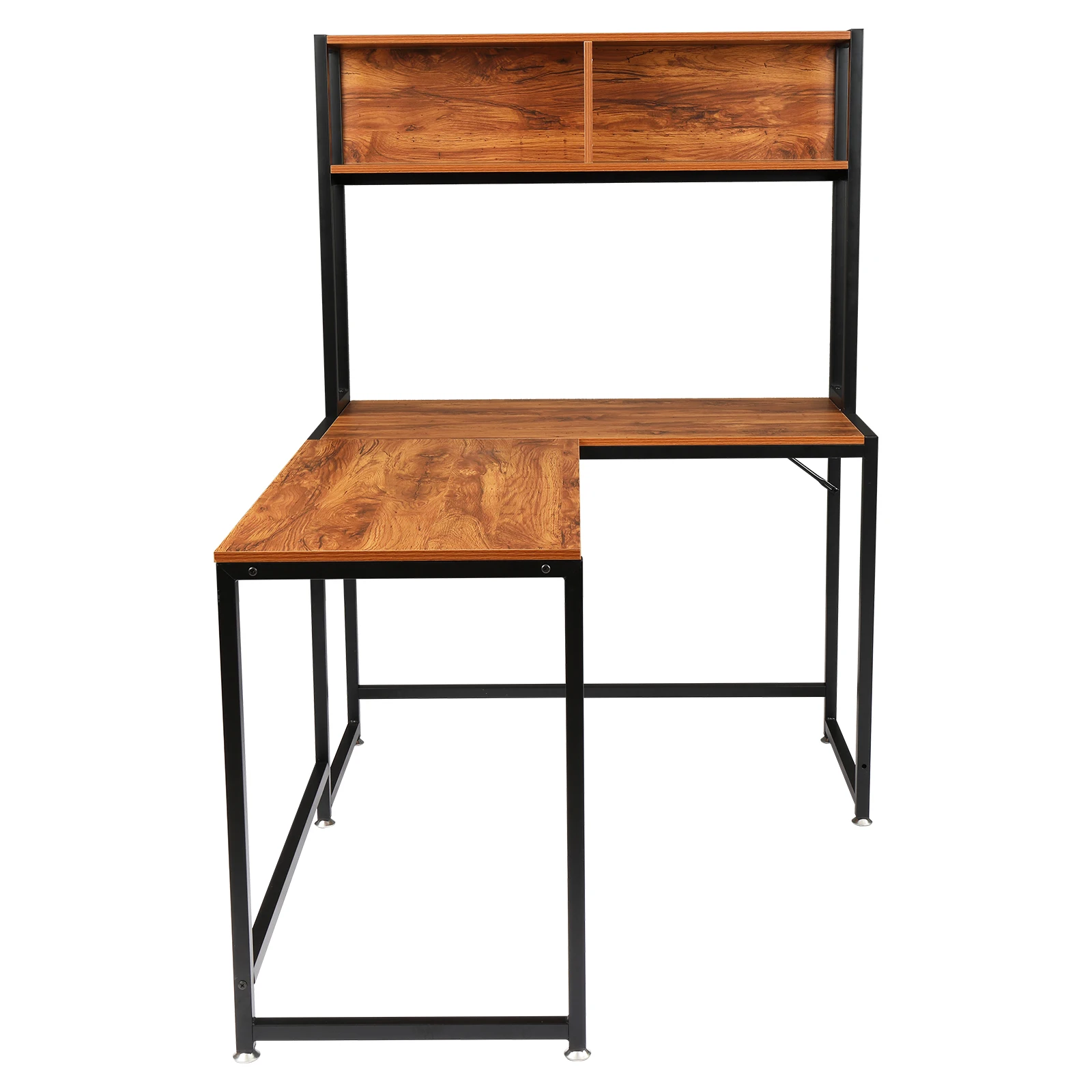 

【USA READY STOCKFCH Retro Color Panel, Black Steel Frame Particle Board Pasted With Triamine L-Shaped Right Angle Desk With Sh 】