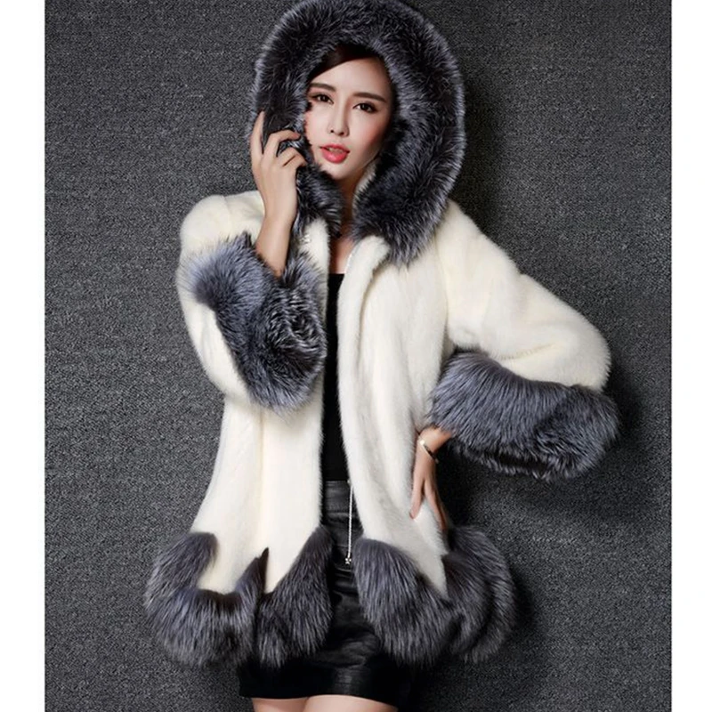 Lugentolo Faux Fur Coat Women  Winter Fashion Warm with Fur Trim Hood Wide-waisted Winter Coat Women