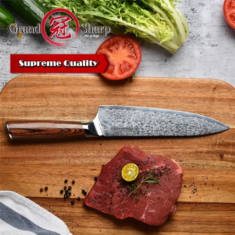 

7.7 Inch Chef Knife German Stainless Steel Sanding Laser Pattern Knives High Carbon Steel Knives Cooking Tool Gift Box Grandshap