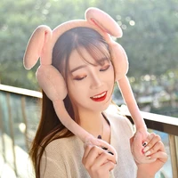 1pc 60cm funny rabbit hat headband ear warmer with ears moving plush toy stuffed soft hat doll cute birthday gift for kids girl