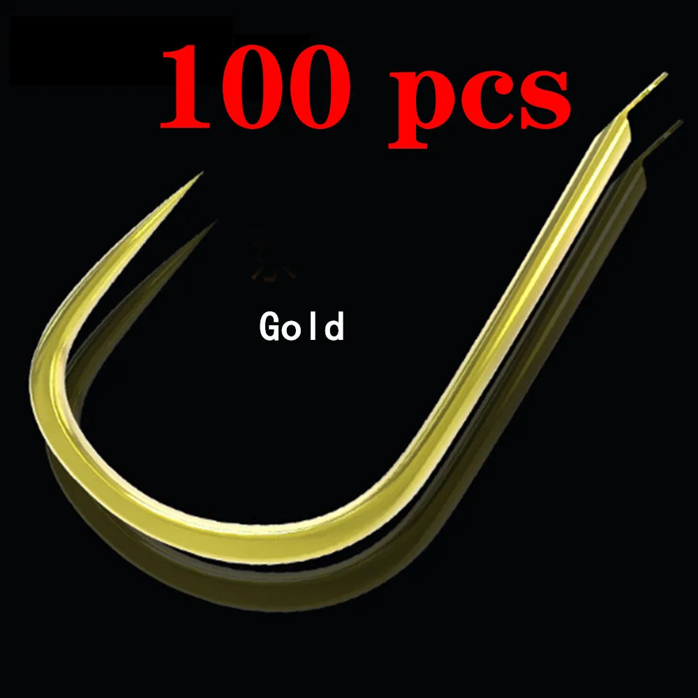 Gold100pcs 50 шт. 100 fishinghook с высоким содержанием углерода Сталь Карп Рыболовный крючок Без Бородки Морская рыбалка в пресных водоёмах, крючки, станок и non-анкерных рыболовных крючков - Цвет: Gold100pcs