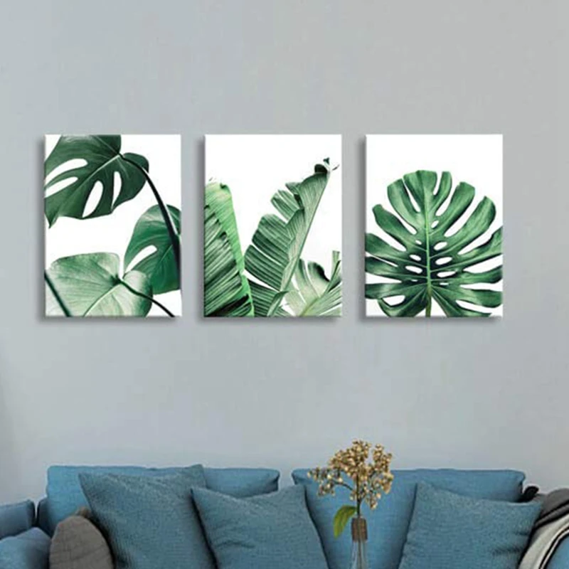 Простые зеленые листья холст искусство тропические растения работа