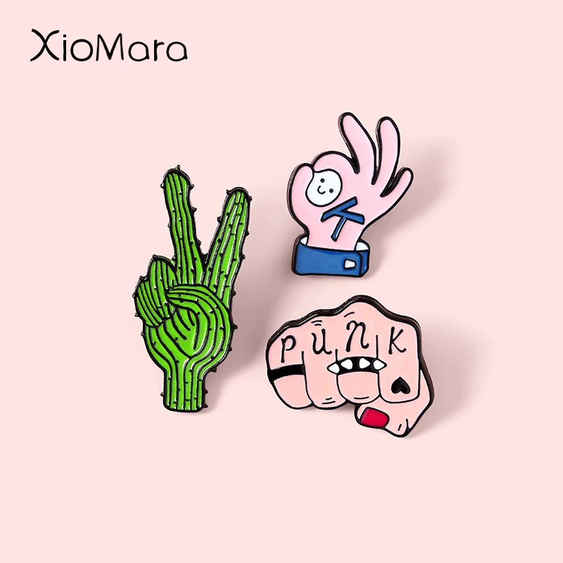 

"Give a Fist!" Enamel Pins OK Punk Fist Yeah Gesture Brooches Lapel Badges Wholesale Funny Pin Jewelry Gifts for Friend
