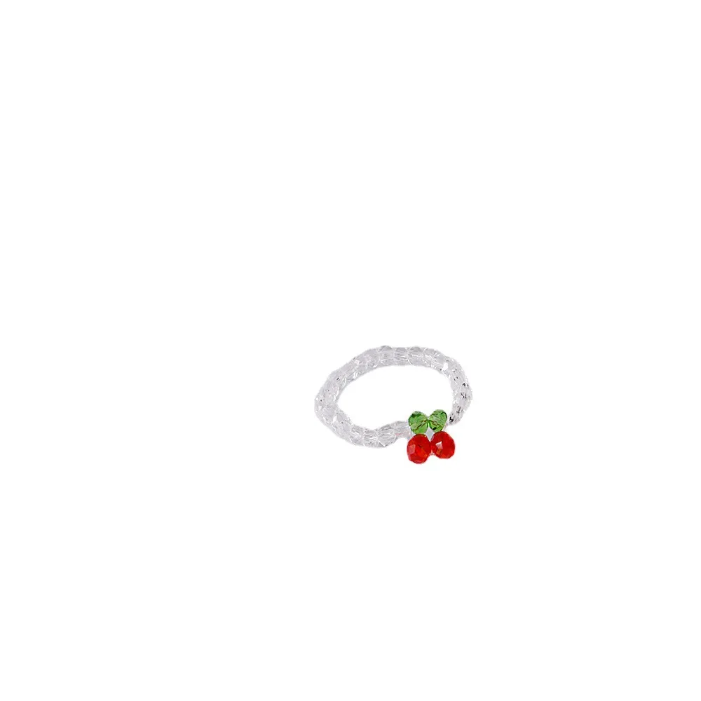 

Hobbyworker Ins Hot Sale Cute Simple Crystal Beaded Fruit Flower Color Ring for Girls Women Jewelry Gift XQ07159