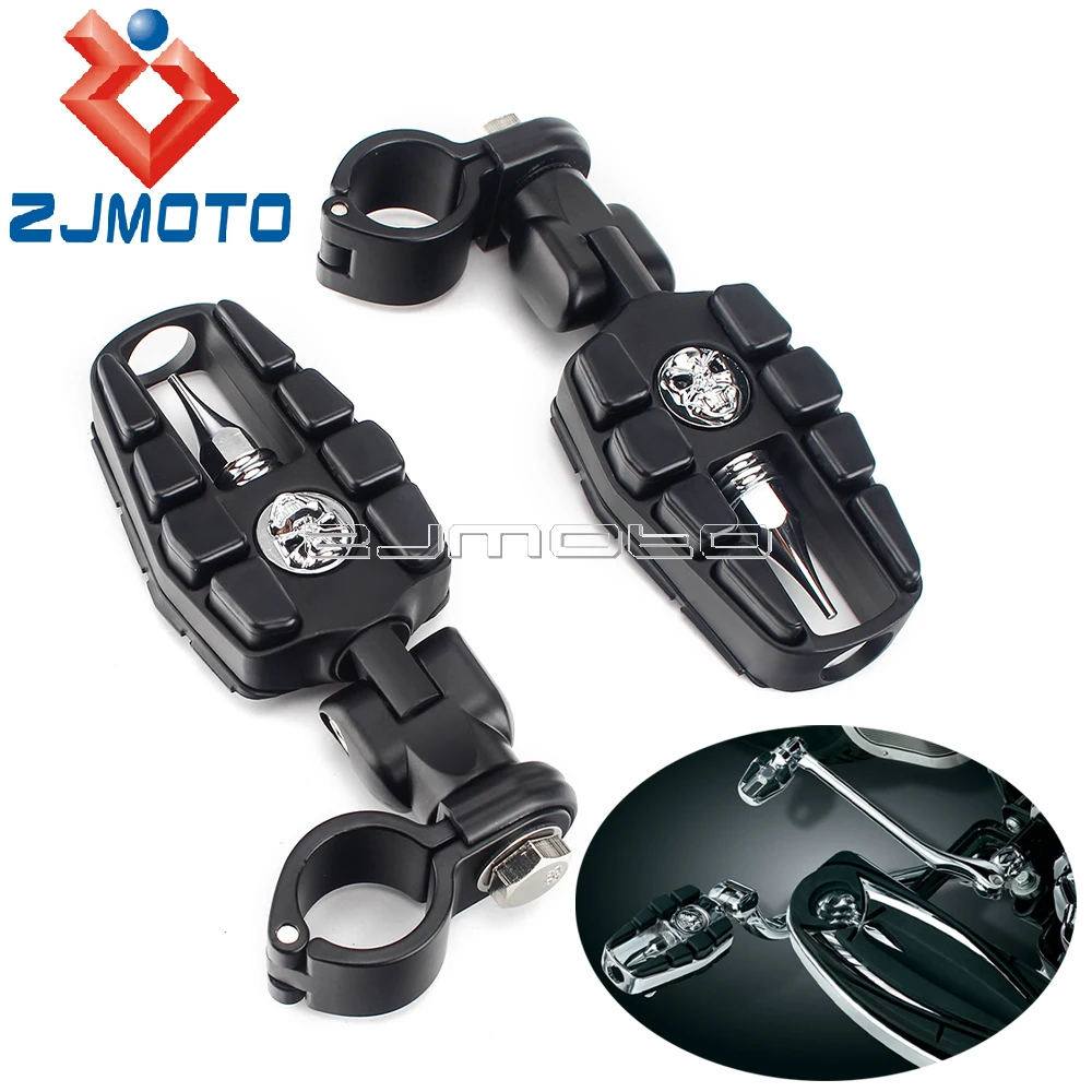 

Motorcycle Front Black/Chrome Footrests Footpegs Zombie Skull Aluminum Rubber Pad For Harley Touring Glide FLH FLT Dyna Softail