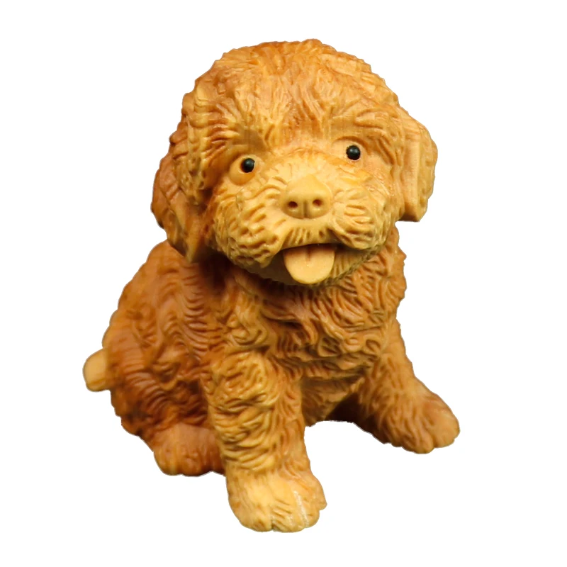 

XS121-6CM Hand Carved Boxwood Carving Figurine Animal Statue Home Decor -Teddy Sculpture Home Decoration for Living Room