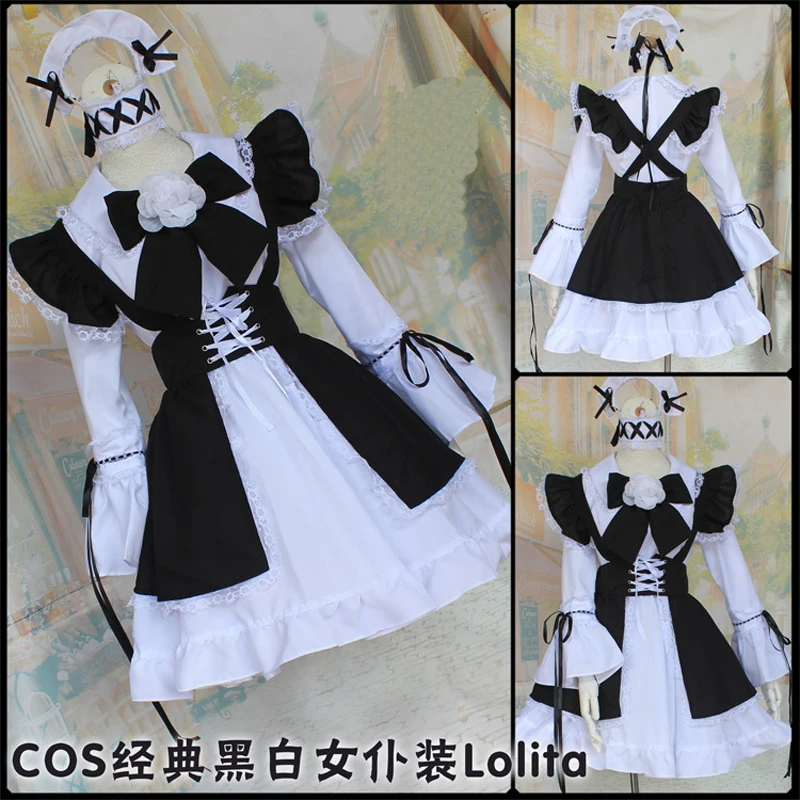 Классический черно белый костюм подружки невесты косплей аниме японский стиль