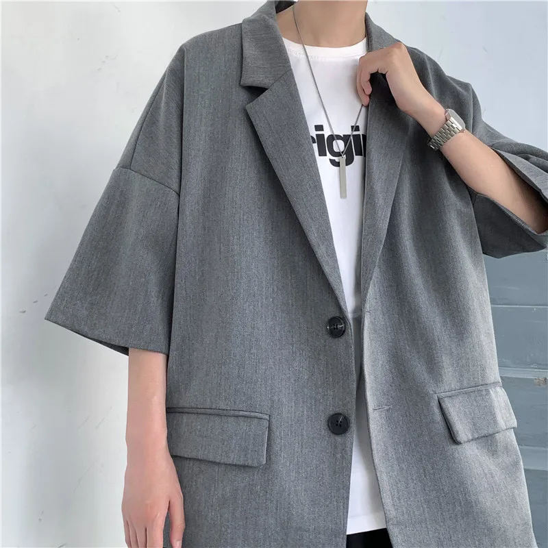 2021 Summer Autumn New Fashion Japanese Style Men's Comfortable Casual Blazers Long Single Breasted Half Sleeve | Мужская одежда