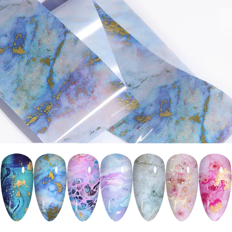 

Marble Flower Nail Foils Gradient Starry Sky Design Nail Art Transfer Sticker Slider Full Cover Wrap Decals Manicures Decoration