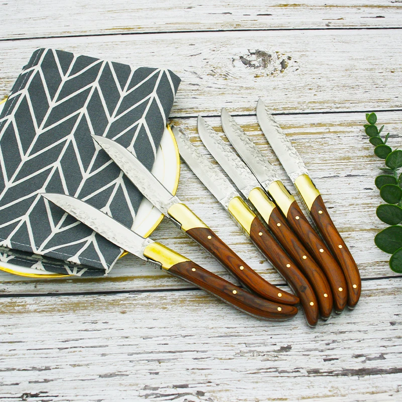 Laguiole стейк Ножи розовая деревянная ручка столовых ножей молоток лезвие ужин s