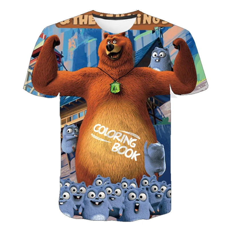 

Футболка для девочек и мальчиков с изображением солнечного света и мраморного медведя, футболка с животным принтом, милая детская одежда, з...