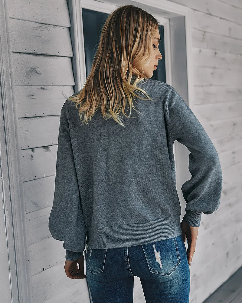 

2020 Women's Sexy V-neck Solid Color Long Sleeves Knitting Tops Autumn Women's Temperament Easy Leisure Street Knitting Sweater