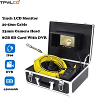 7inch lcd ip68 waterproof snake video inspection system with dvr recording 20 50m pipe cable length 23mm high performance camera