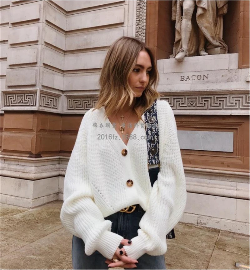 Женский Повседневный Однотонный свитер Meihuida свободный мягкий вязаный с глубоким