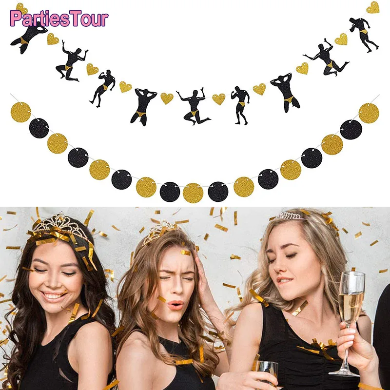 

2 Male Muscle Dancers Strippers Banner Bachelorette Party Supplies Circle Dots Heart Banner Garland Bridal Shower Bachelor Party