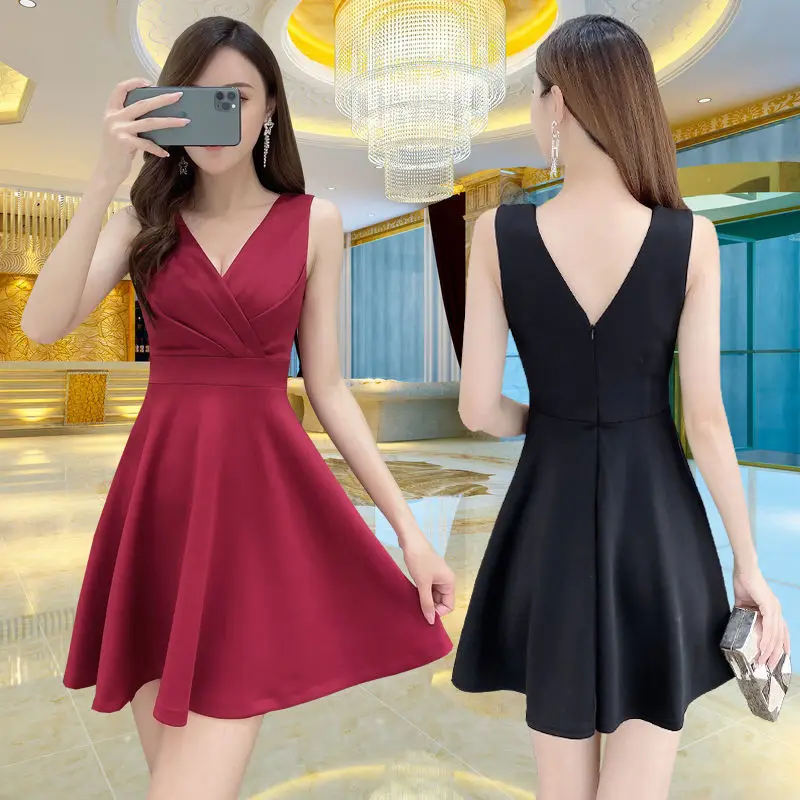 

Summer Sexy Women Club Low Chest Deep V-neck Waist Cover Belly Show Thin Skirt Sexy Women Solid Mini Dress