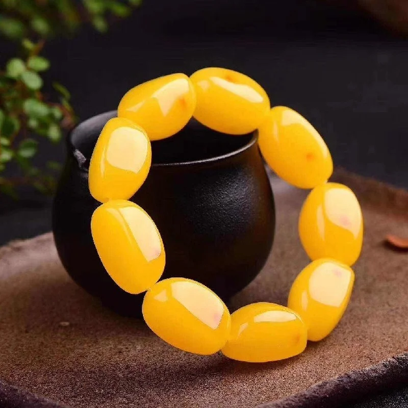 

Natural Baltic Amber Elastic Bracelet Mens Women Fine Bangle Irregular Yellow Amber Beads Beaded Bracelets Jewelry Accessories