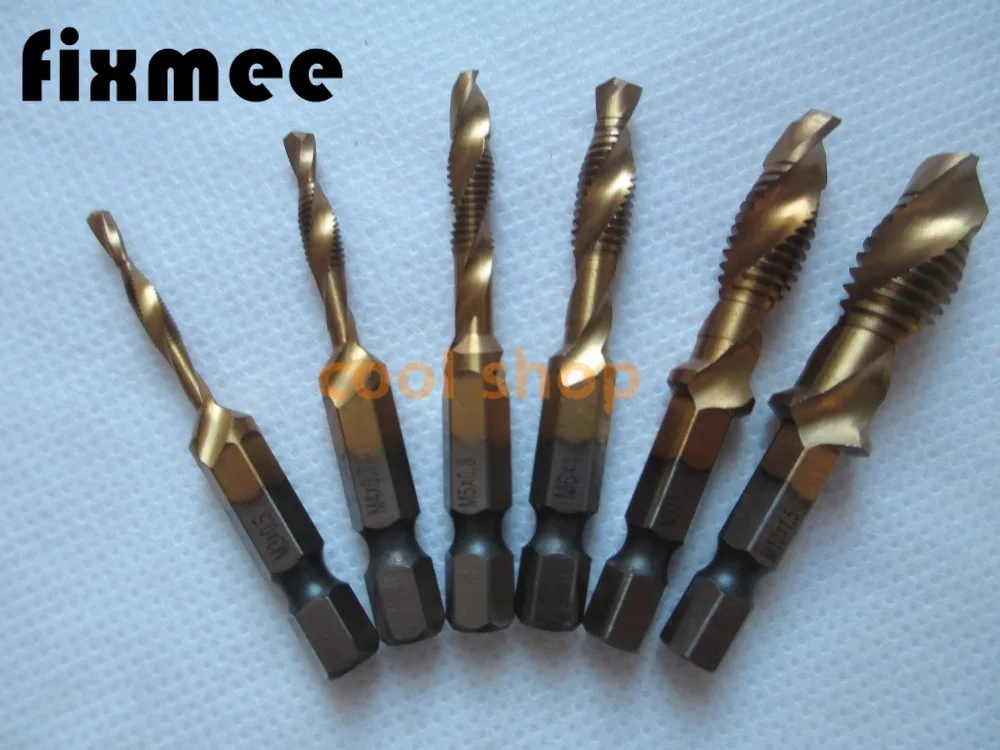 

6Pcs M3-M10 Hex Shank Titanium Plated HSS Screw Thread Metric Tap Drill Bits
