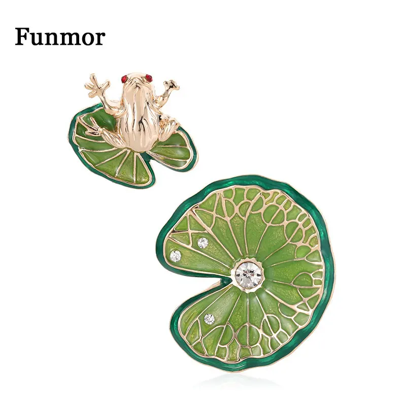 Funmor 2 шт. эмалированные Броши лягушка в форме листа лотоса ювелирные изделия для