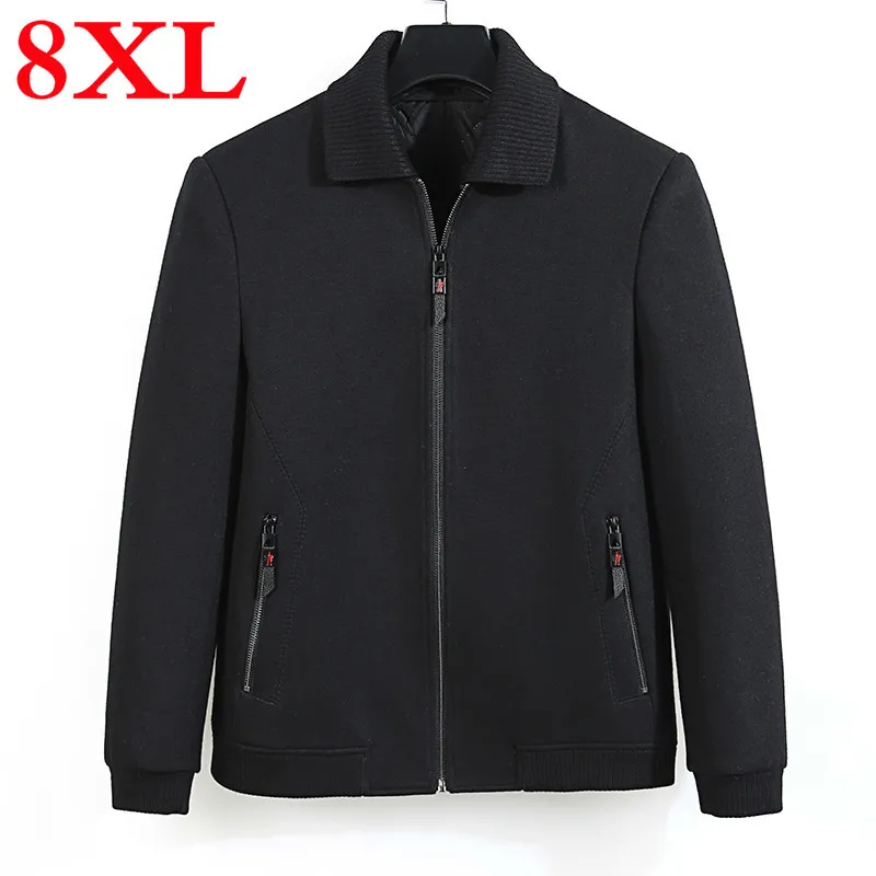 

Winter plus Men size 8XL Wool Men's High Quality Solid Color Simple Blends Woolen Pea Male Trench Coat Casual Overcoat