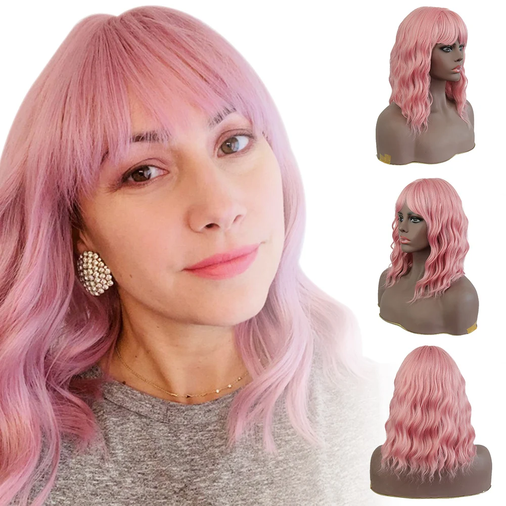 

Short Curly Wigs Vibrant Pink for Women Natural Look Synthetic Hair for Cosplay Costume with Cap