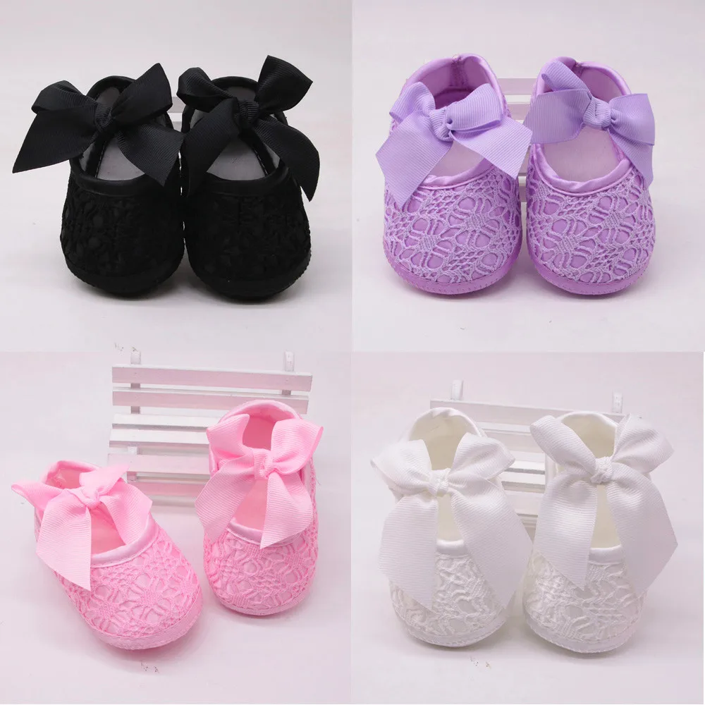 

Cute Baby Girl Baptism Shoes Soft Sole Bowknot Princess Dress Shoes Non-Slip Comfortable Infant Prewalkers 0-12 Months