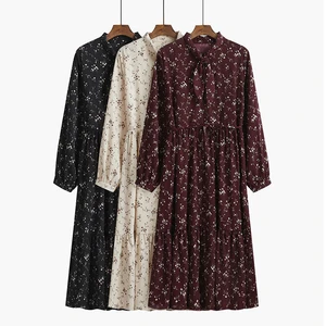 2022 Spring Vintage Dress Women Fashion Long Sleeve A-line Elegant Casual Dresses Ladies Plus Size Floral Print Boho Midi Dress
