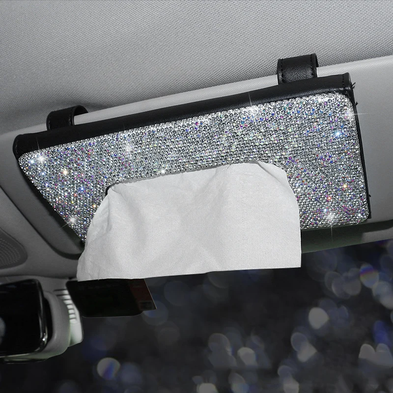 

Bling Car Tissue Box Holder Sparkly Visor Tissue Storage Hanging Car Napkin Holder with Crystal Diamond GQ