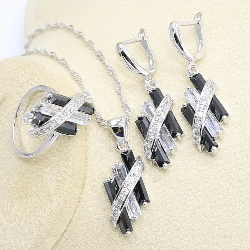 Черный белый цвет Циркон 925 серебряные свадебные горный хрусталь набор украшений