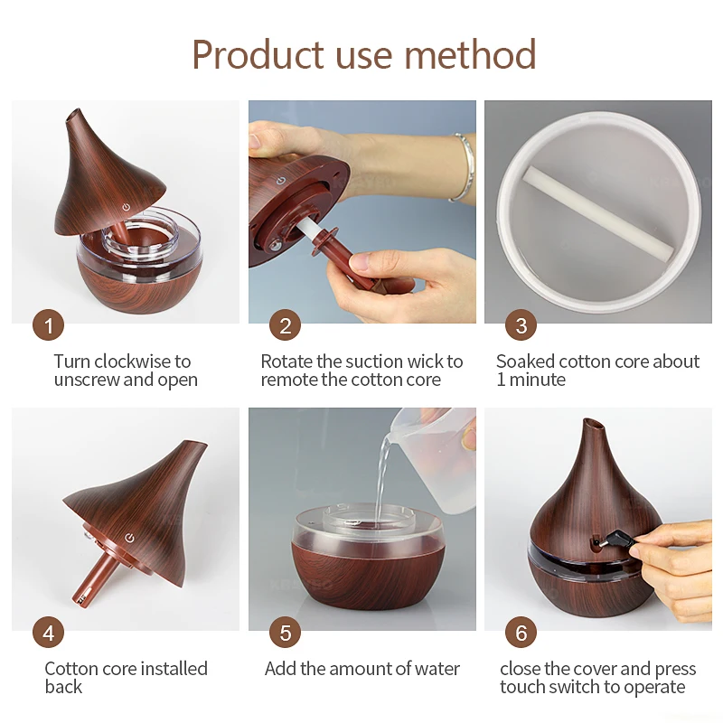 

KBAYBO portable usb air humidifier 300ml Aroma essential oil diffuser wood mist maker aroma diffuser mist diffuser fogger